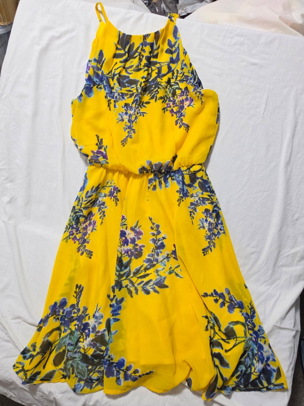 Japna Yellow Floral Halter Sundress Sleeveless Knee Length Size Medium